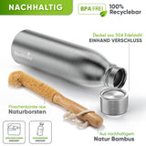 Stainless Steel insulated sports Water Bottle with [FREE natural bristles - brush]