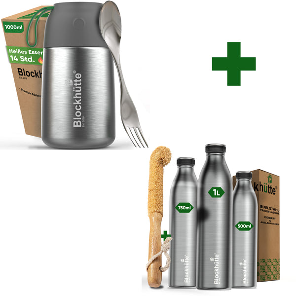 Leisure Bundle - stainless steel Food Flasks + stainless steel sports drinking bottles