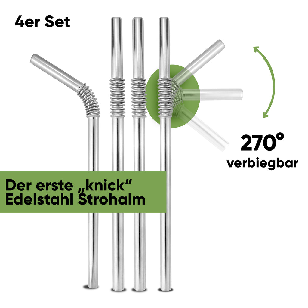 Premium Edelstahl Knick Strohhalme I 4er Set I 270 Grad I 22cm