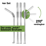 Edelstahl Knick Strohhalme - Blockhütte - knickbar 4er Set 