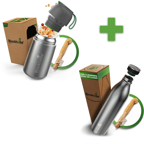 Active Day Bundle - Food Jar & Sports Bottle - 1000ml - Blockhütte UK