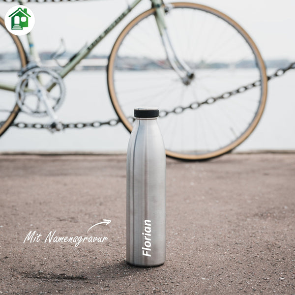 Engraved Stainless Steel Sports Bottle - Personalised with Name - 1000ml - Blockhütte UK