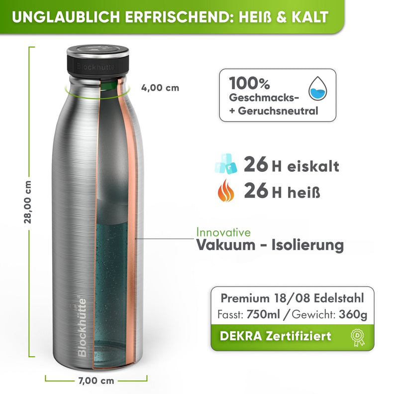 Engraved Stainless Steel Sports Bottle - Personalised with Name - 1000ml - Blockhütte UK
