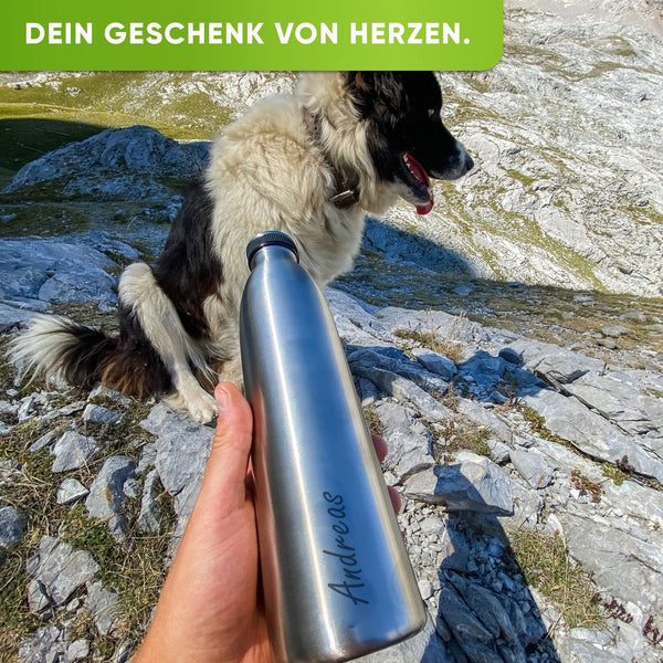 Engraved Stainless Steel Sports Bottle - Personalised with Name - 1000ml - Blockhütte UK