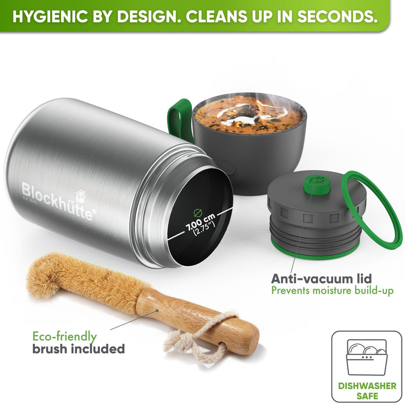 Insulated Stainless Steel Food Flask - Anti - Vacuum Lid - 1000ml - Blockhütte UK