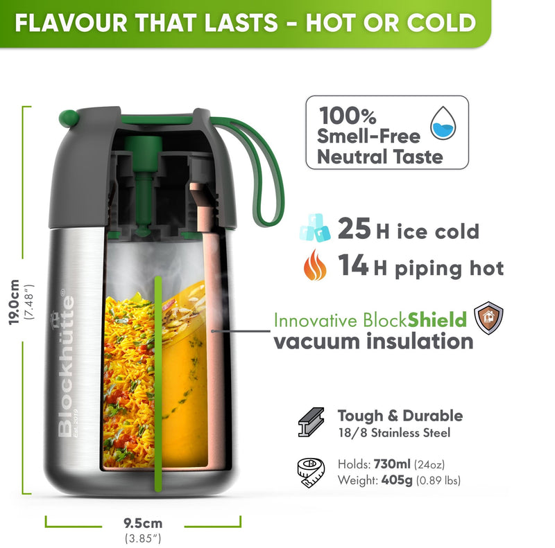 Insulated Stainless Steel Food Flask - Anti - Vacuum Lid - 1000ml - Blockhütte UK