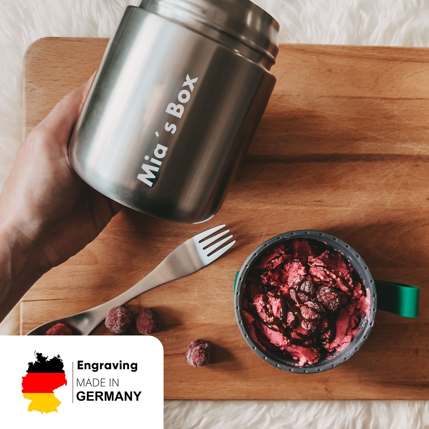 Personalised Stainless Steel Food Flask - With Name Engraving - 1000ml - Blockhütte UK