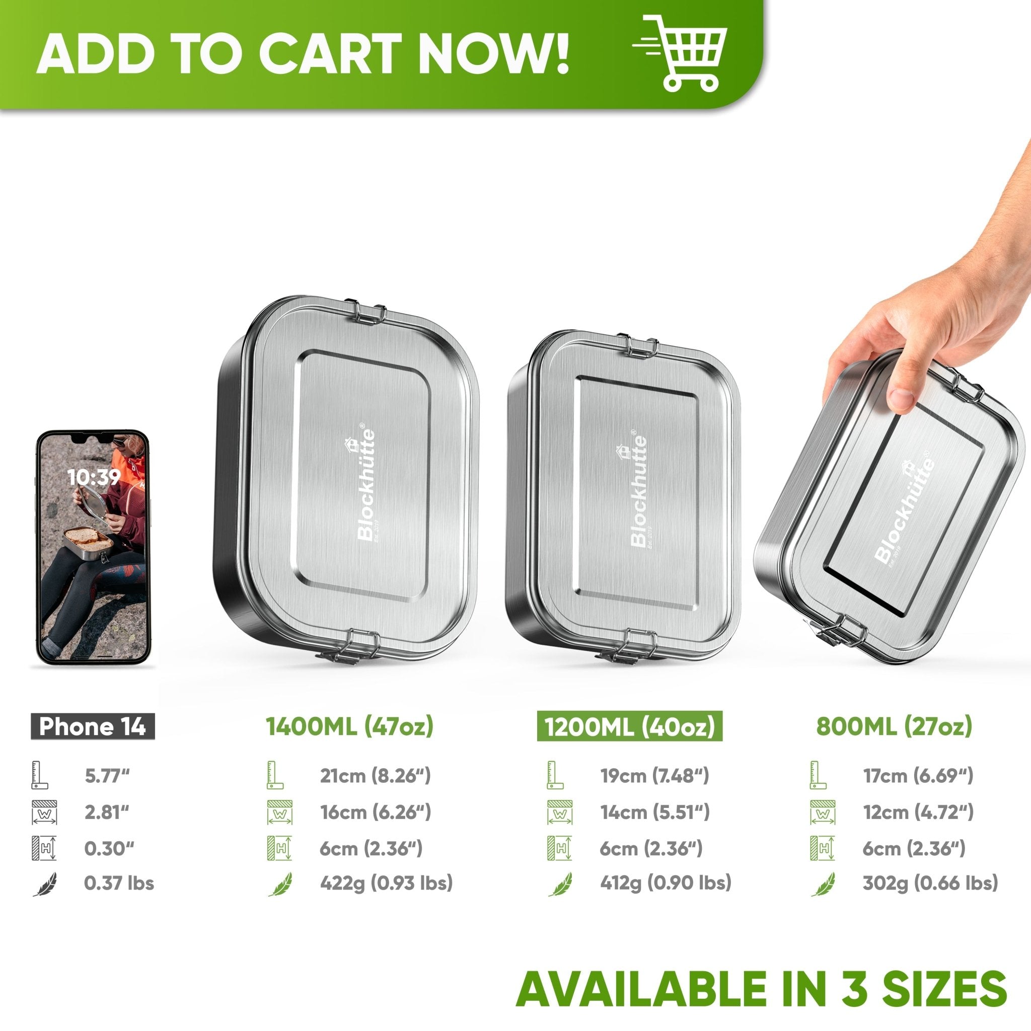 Personalised Stainless Steel Lunch Box - Custom Engraving Included - 1400ml - Blockhütte UK