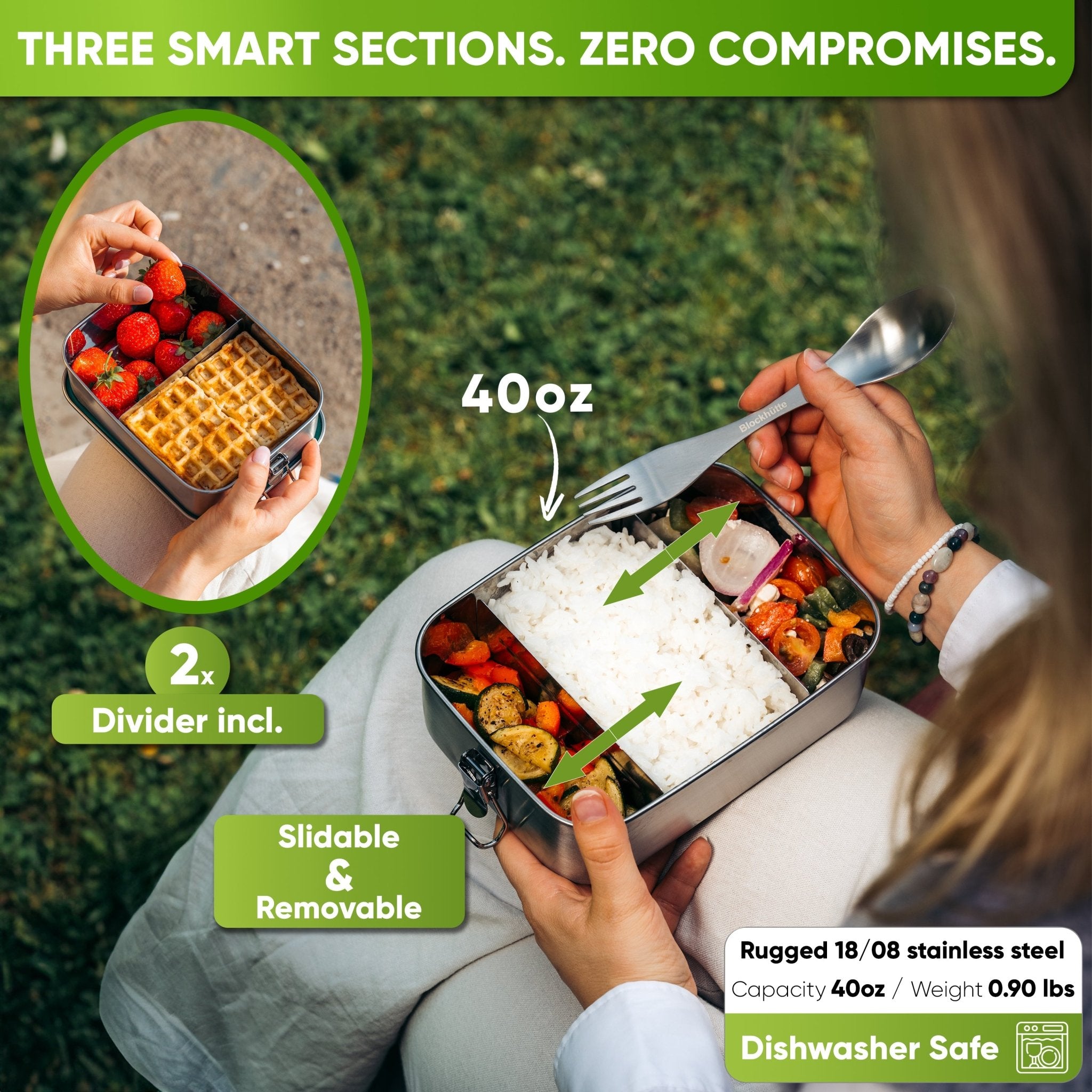 Personalised Stainless Steel Lunch Box - Custom Engraving Included - 1400ml - Blockhütte UK