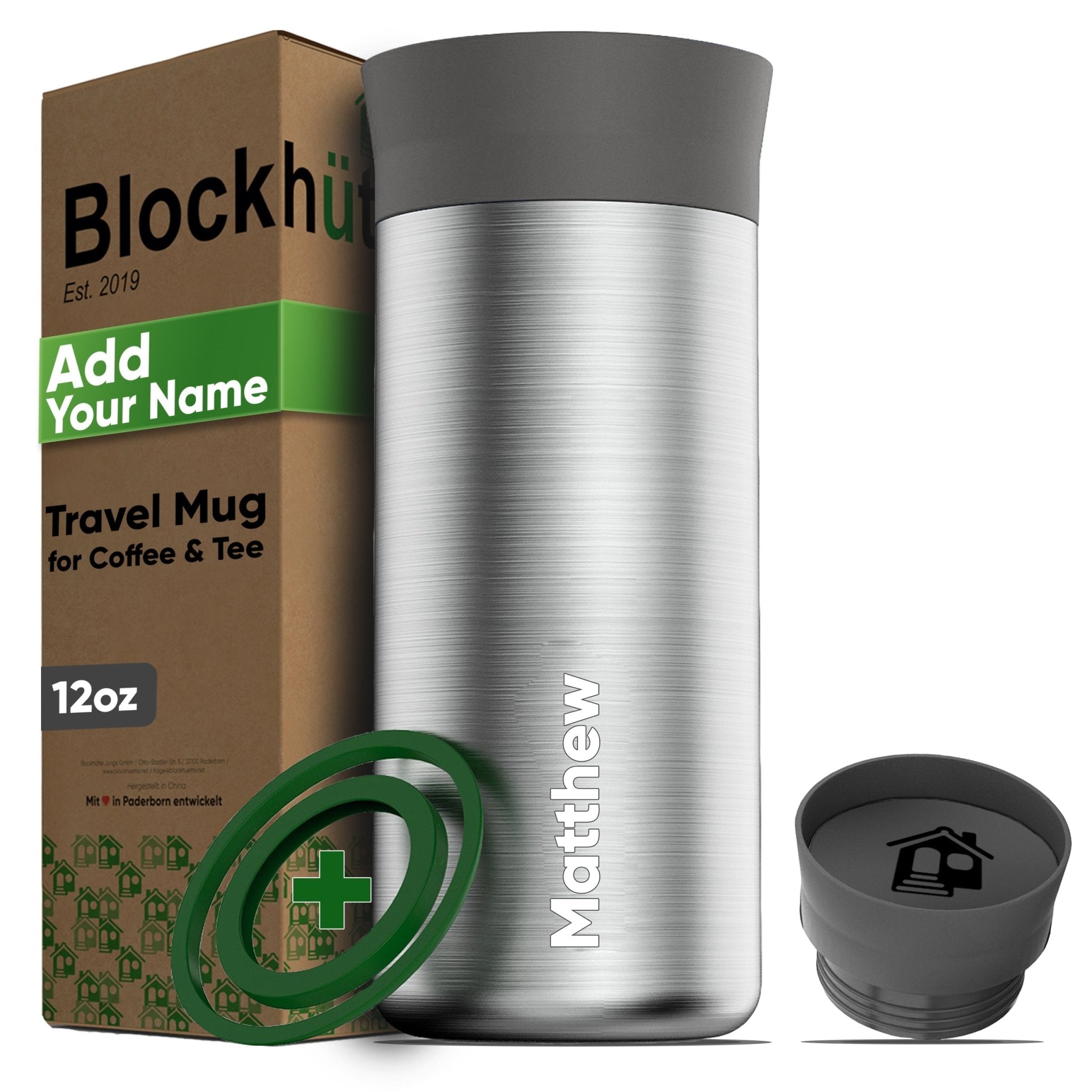 Personalised Stainless Steel Thermo Mug - With Name Engraving - 354ml - Blockhütte UK
