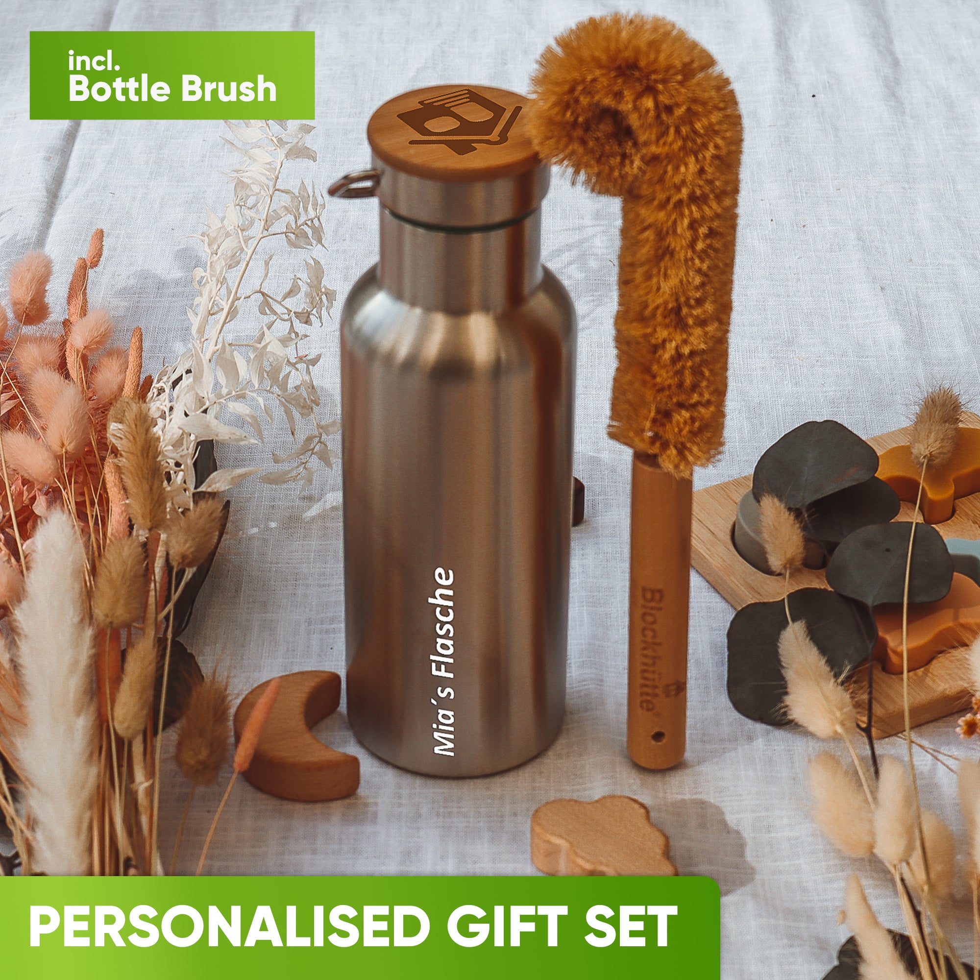 Personalised Stainless Steel Water Bottle - With Name Engraving - 1000ml - Blockhütte UK