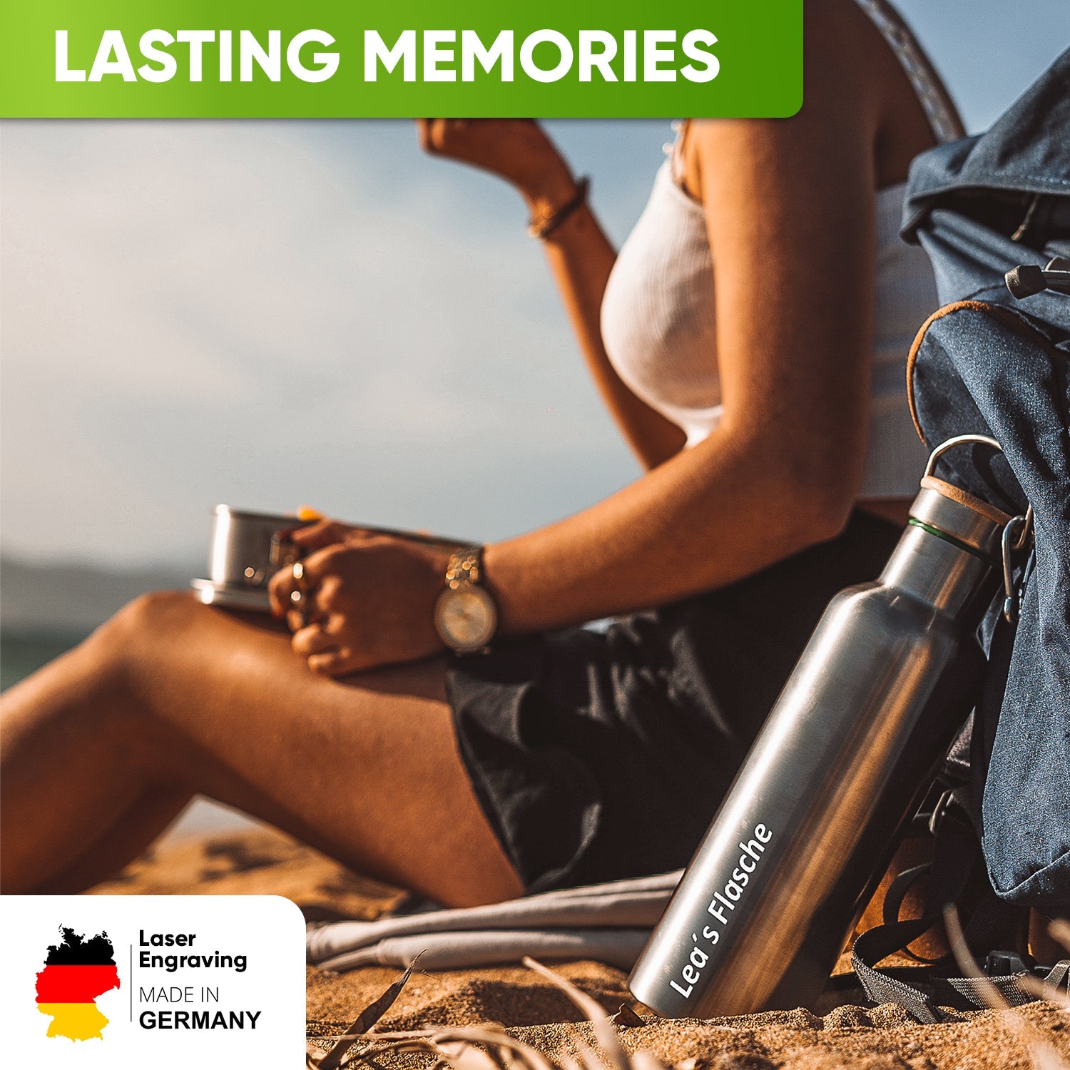 Personalised Stainless Steel Water Bottle - With Name Engraving - 1000ml - Blockhütte UK