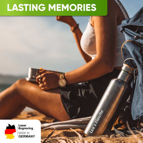 Personalised Stainless Steel Water Bottle - With Name Engraving - 1000ml - Blockhütte UK