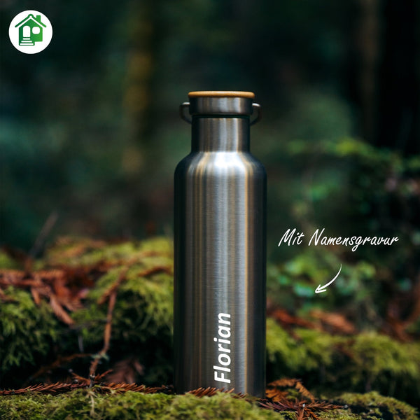Personalised Stainless Steel Water Bottle - With Name Engraving - 1000ml - Blockhütte UK