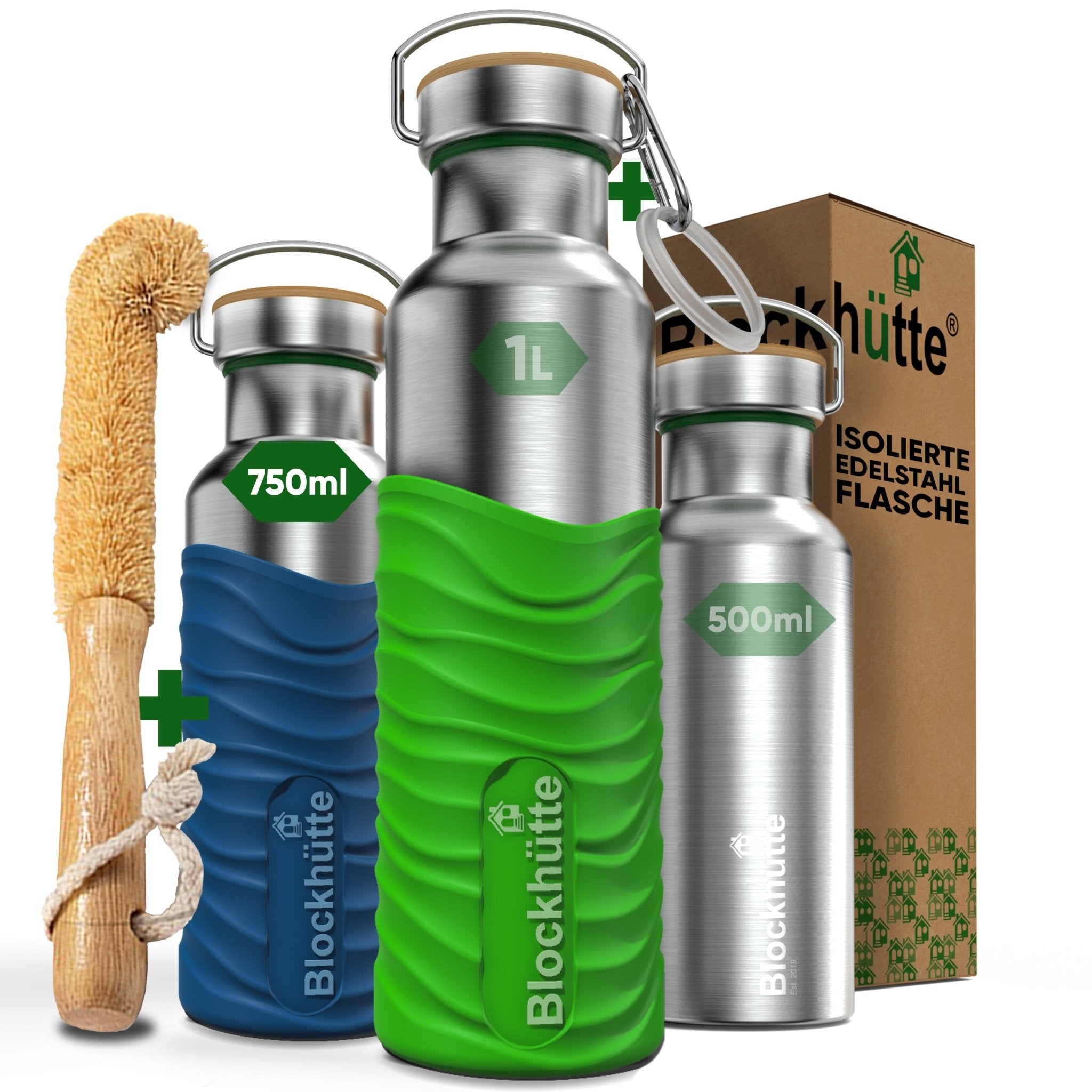 Premium Insulated Water Bottle - Stainless Steel with Soft - Touch Silicone Finish - 750ml - Blockhütte UK