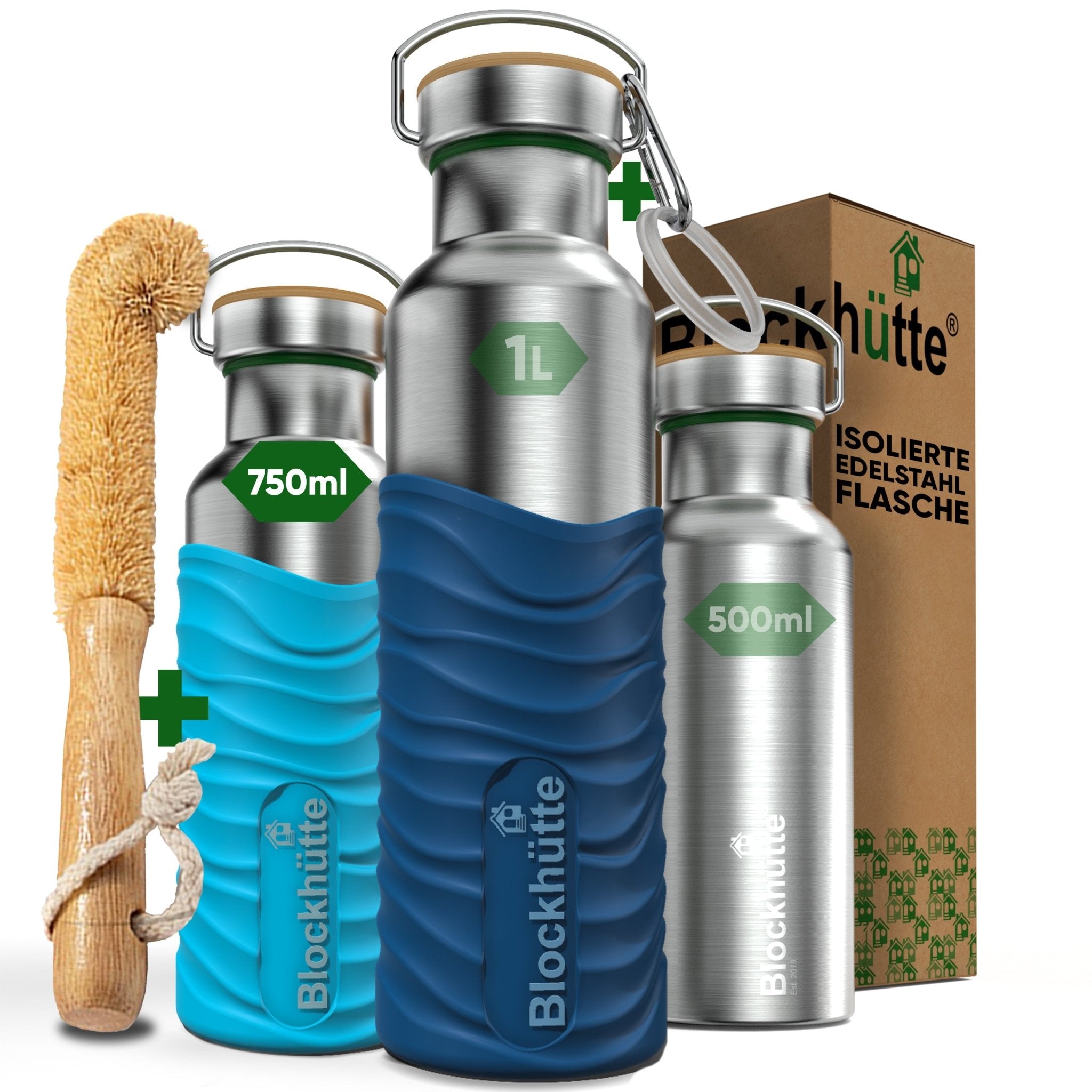 Premium Insulated Water Bottle - Stainless Steel with Soft - Touch Silicone Finish - 750ml - Blockhütte UK