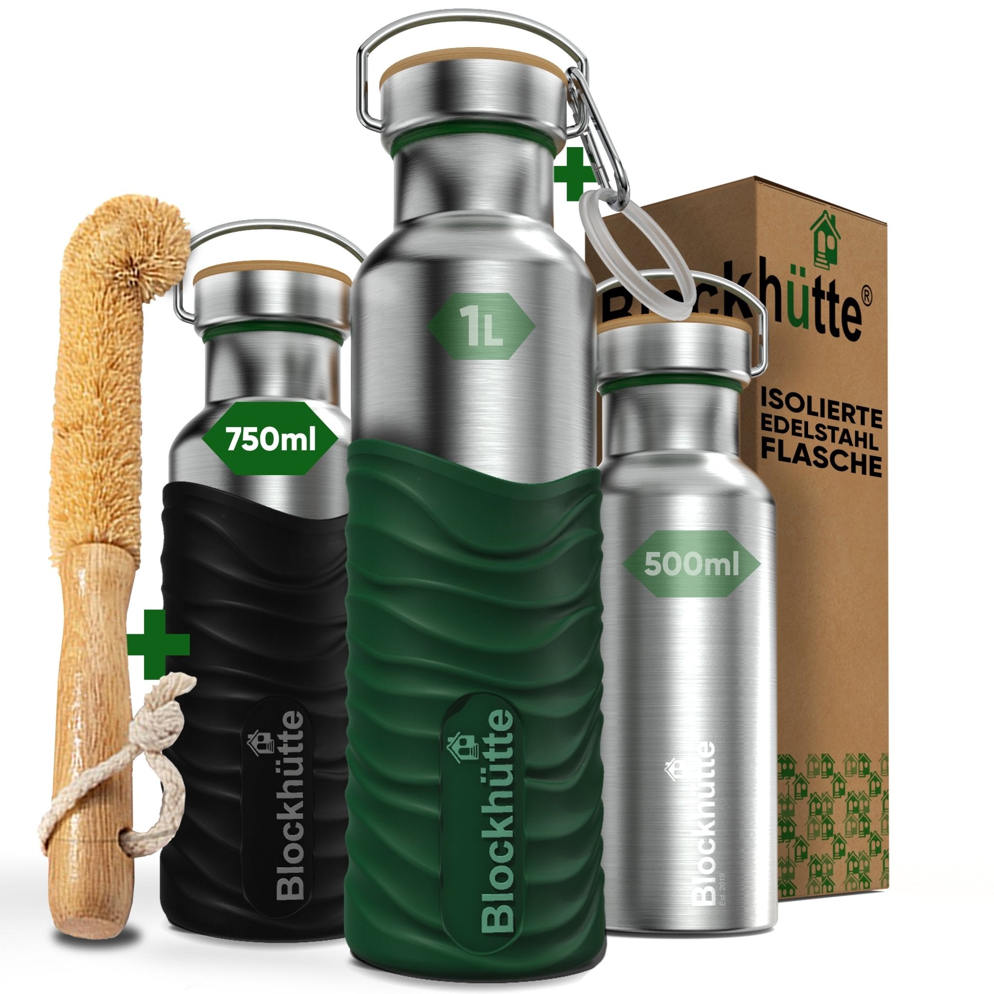 Premium Insulated Water Bottle - Stainless Steel with Soft - Touch Silicone Finish - 750ml - Blockhütte UK