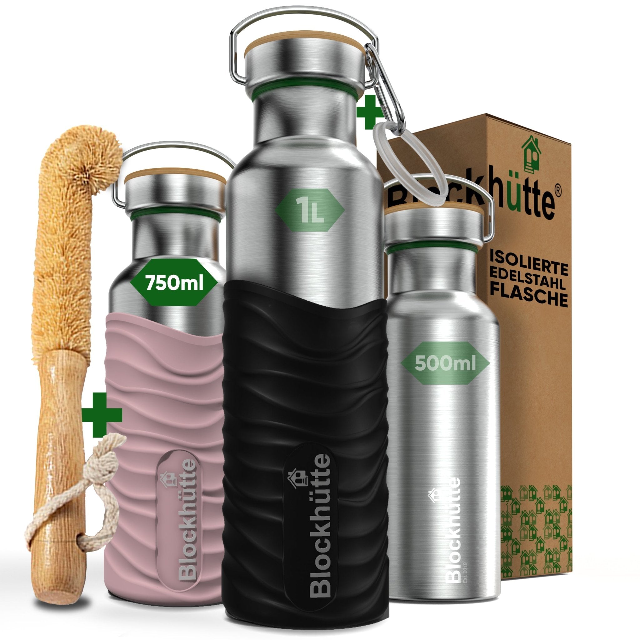 Premium Insulated Water Bottle - Stainless Steel with Soft - Touch Silicone Finish - 750ml - Blockhütte UK
