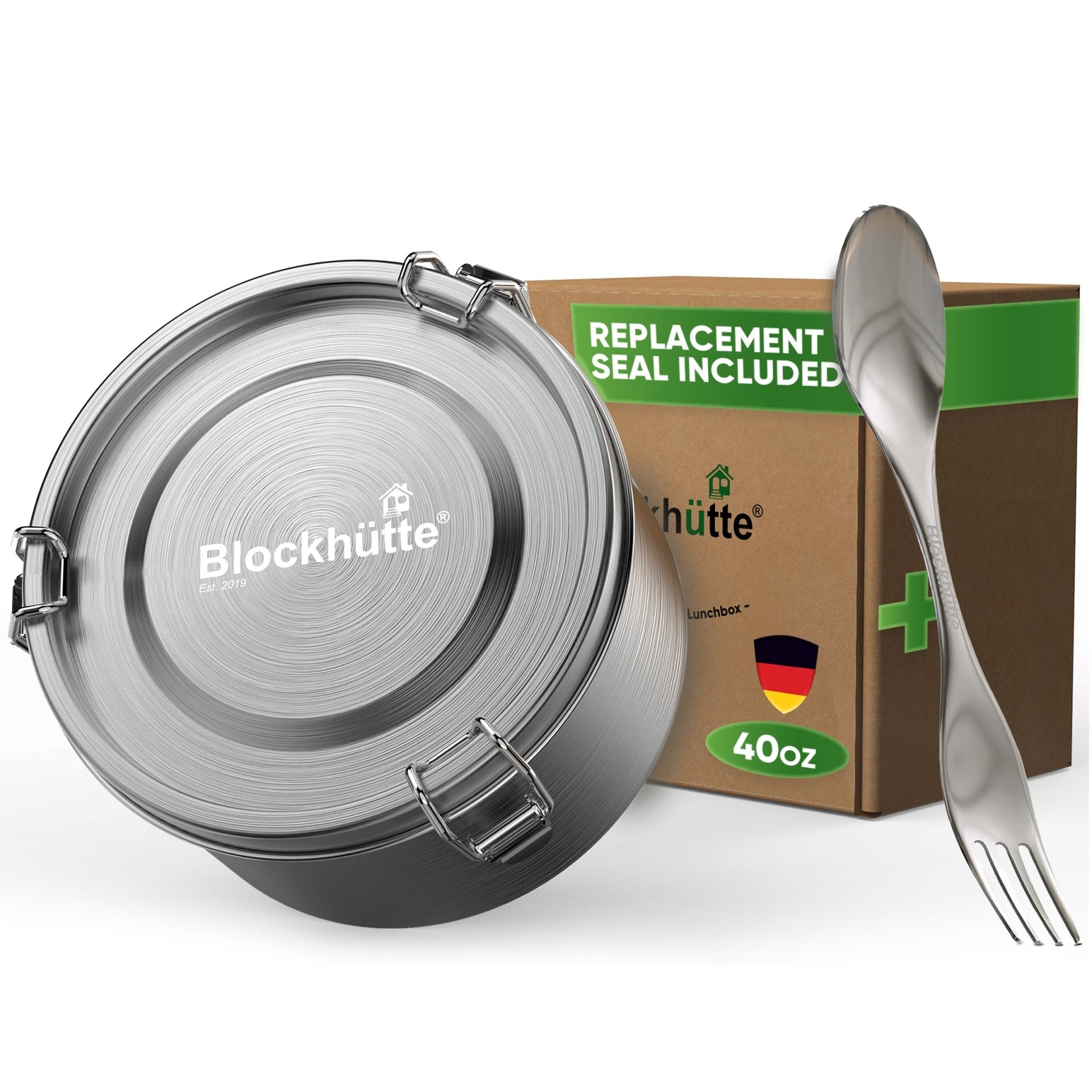 Round Stainless Steel Lunch Box - Leakproof with Spoon - 780ml - Blockhütte UK