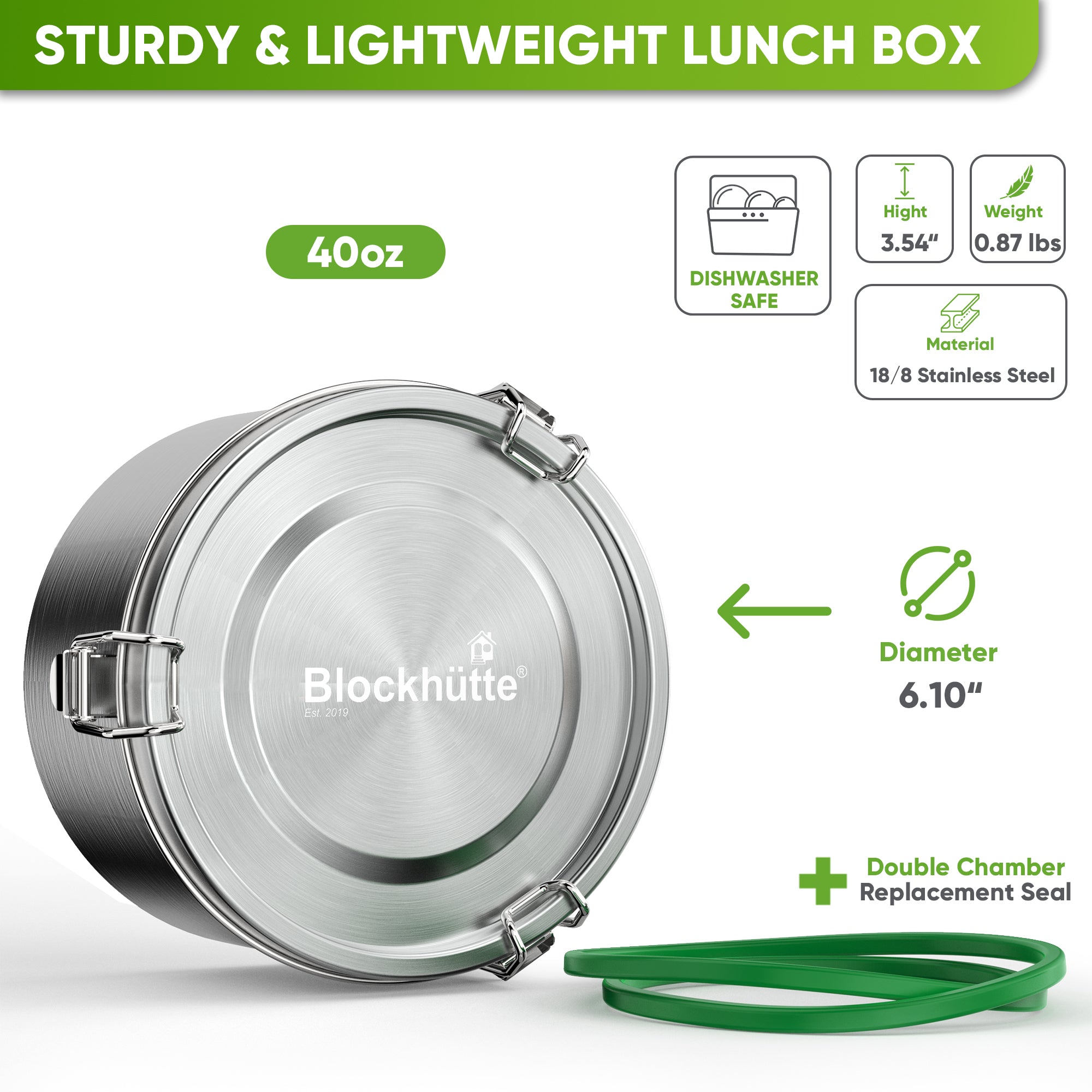 Round Stainless Steel Lunch Box - Leakproof with Spoon - 780ml - Blockhütte UK