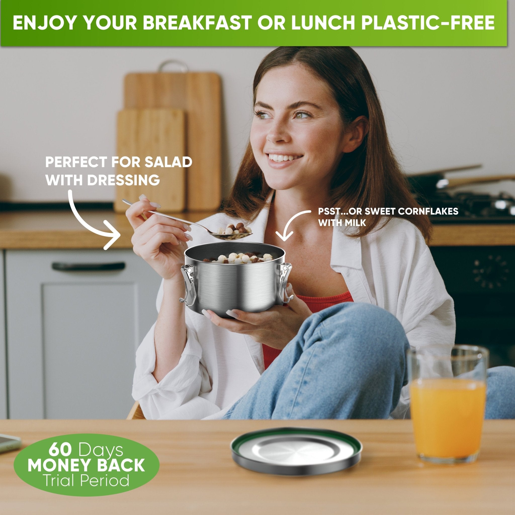 Round Stainless Steel Lunch Box - Leakproof with Spoon - 780ml - Blockhütte UK