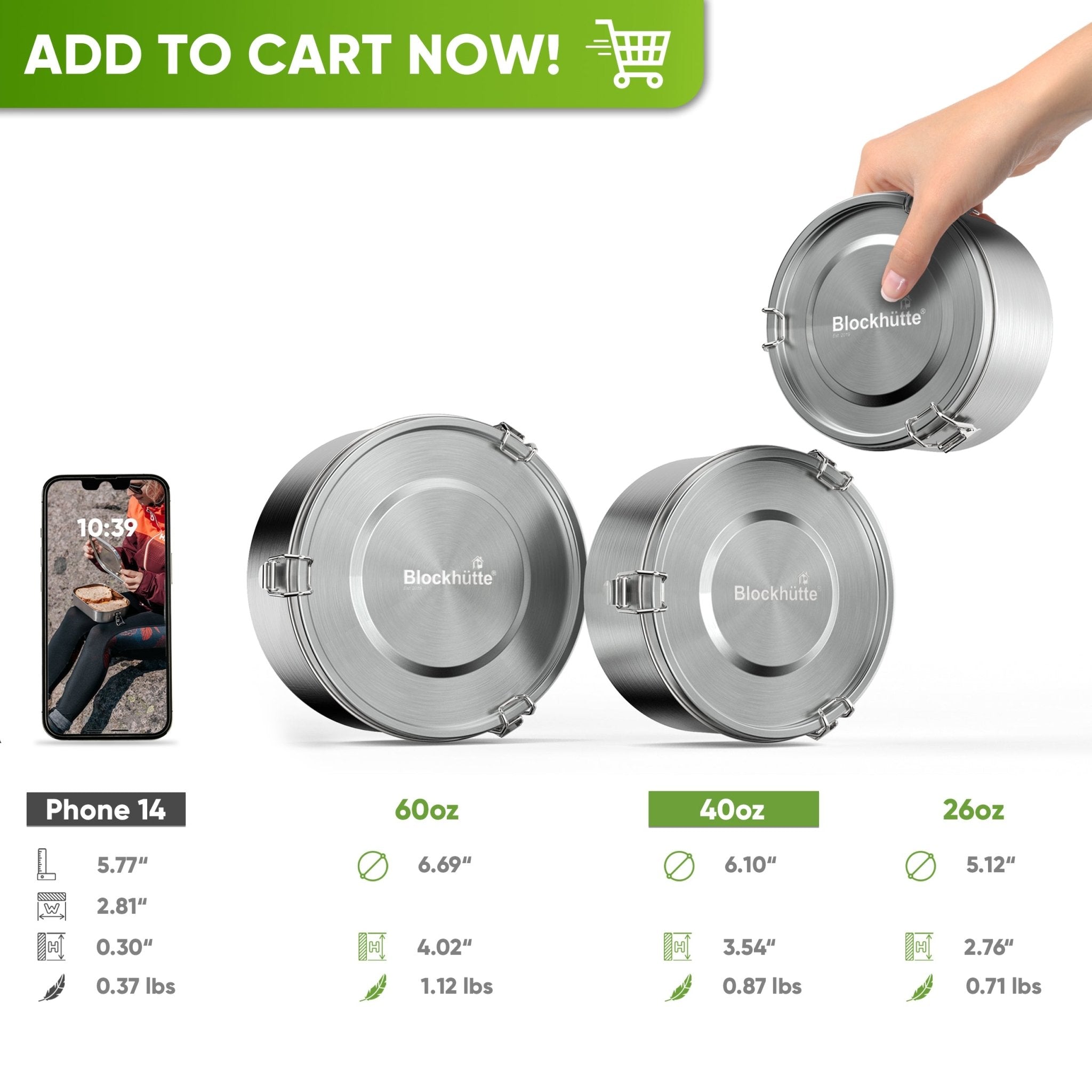 Round Stainless Steel Lunch Box - Leakproof with Spoon - 780ml - Blockhütte UK