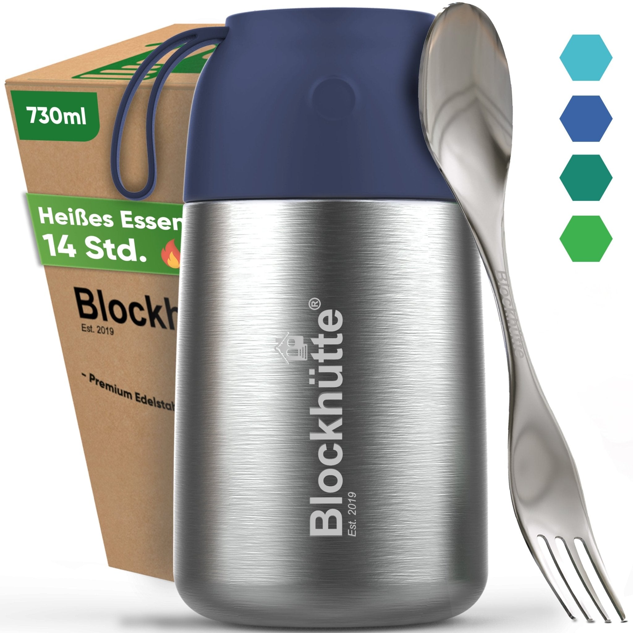 Stainless Steel Food Flask Insulated - Blue - Blockhütte UK