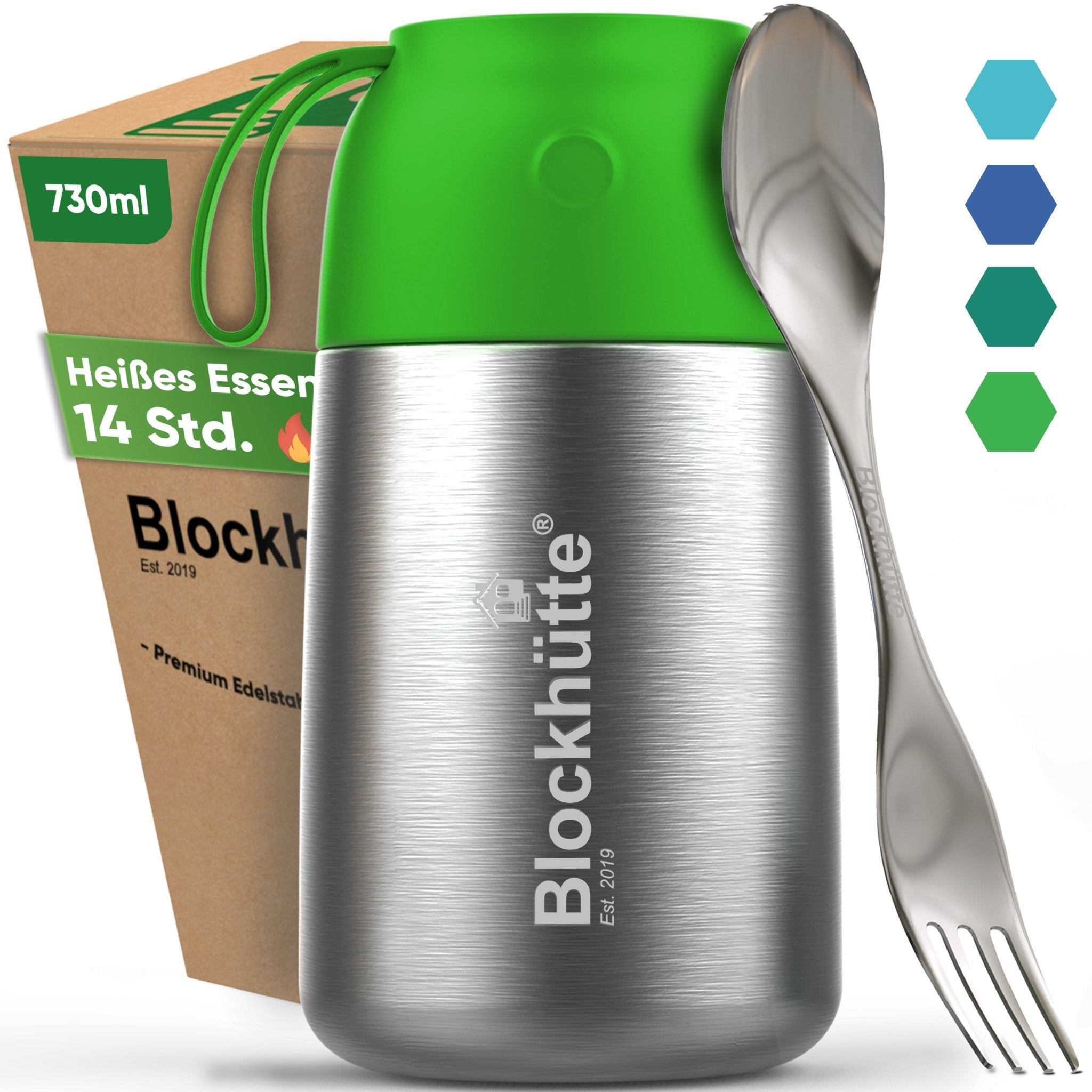 Stainless Steel Food Flask Insulated - BrightGreen - Blockhütte UK