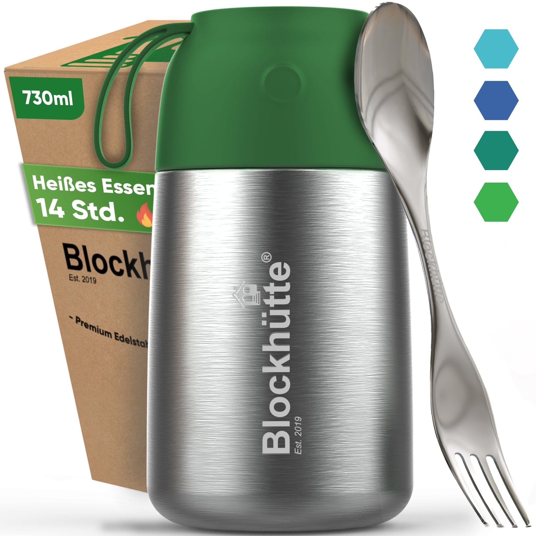 Stainless Steel Food Flask Insulated - DarkGreen - Blockhütte UK