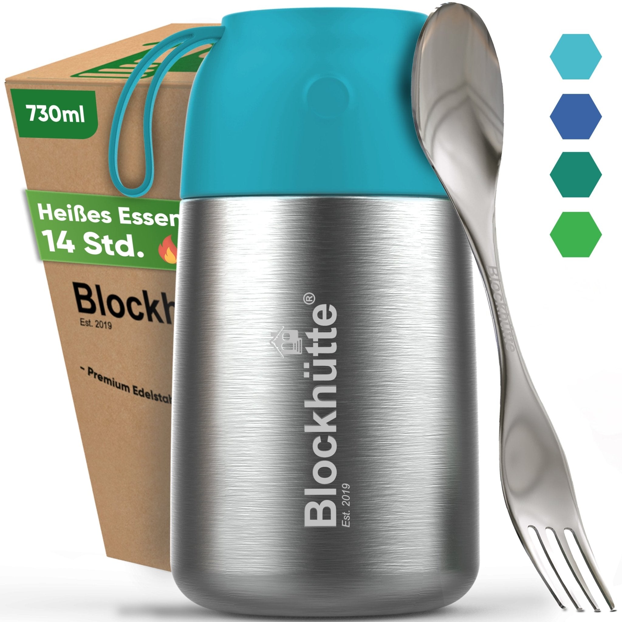 Stainless Steel Food Flask Insulated - Turquoise - Blockhütte UK
