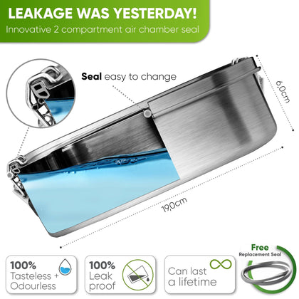 Stainless Steel Lunch Box - Premium Quality with 2 Dividers - 800ml - Blockhütte UK