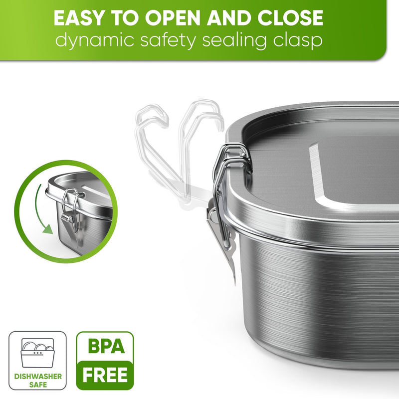 Stainless Steel Lunch Box - Premium Quality with 2 Dividers - 800ml - Blockhütte UK