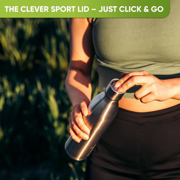 Stainless Steel Sports Bottle + Natural Cleaning Brush - 1000ml - Blockhütte UK