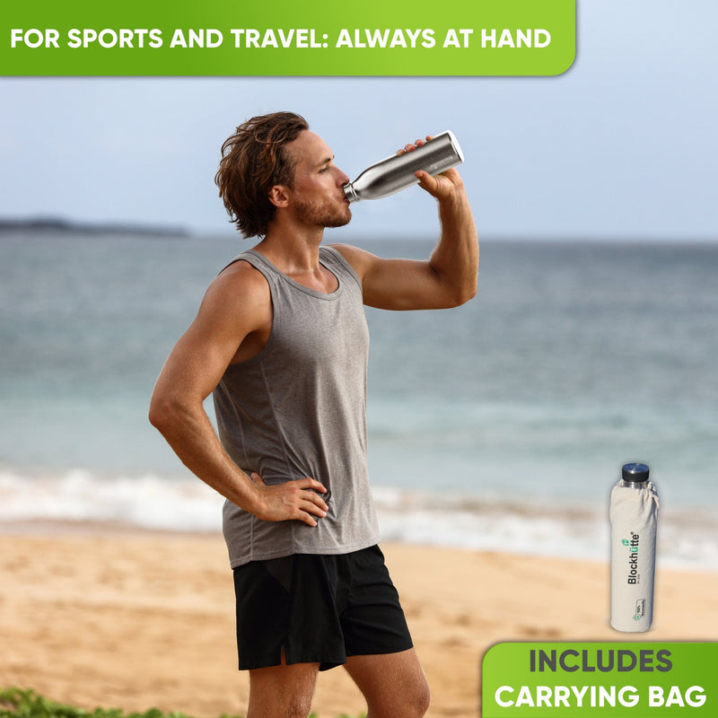 Stainless Steel Sports Bottle + Natural Cleaning Brush - 1000ml - Blockhütte UK