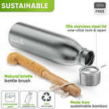 Stainless Steel Sports Bottle + Natural Cleaning Brush - 1000ml - Blockhütte UK
