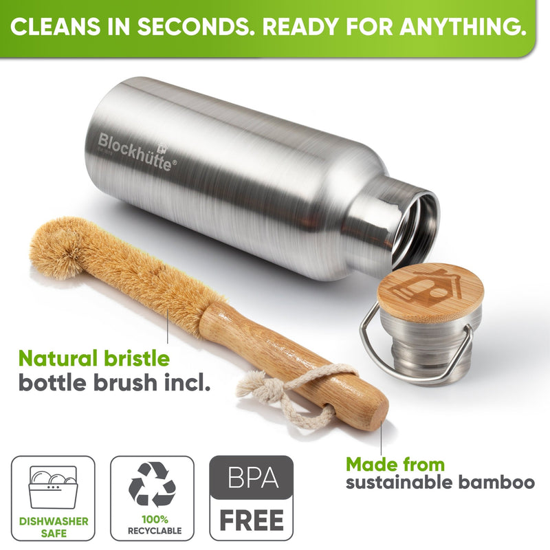 Stainless Steel Water Bottle - Insulated + FREE Brush - 1000ml - Blockhütte UK