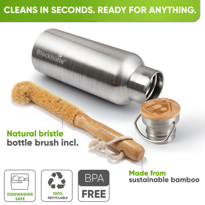 Stainless Steel Water Bottle - Insulated + FREE Brush - 1000ml - Blockhütte UK